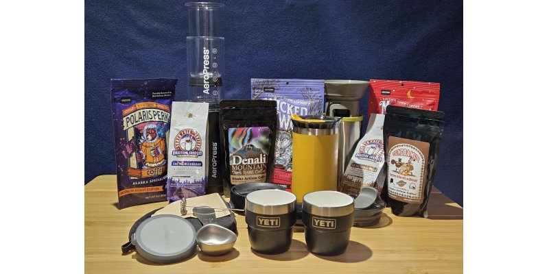 Denali Backroads Backroads Barista Coffee Kit with AeroPress and Alaska roasted coffee for Overlander camping adventures