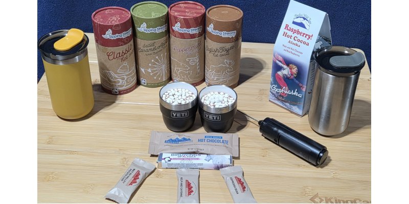Backroads Barista Hot Chocolate Kit with Alaskan cocoa and travel mugs for cozy Overlander camping experiences