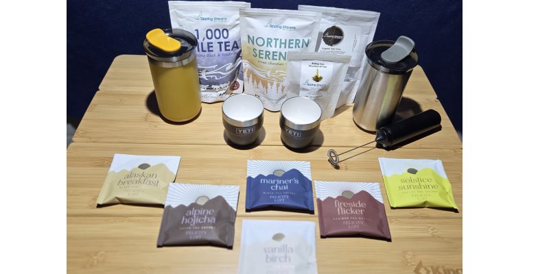 Backroads Barista tea add-on with Alaska teas, mugs and travel brewing gear for Auroralander vehicle