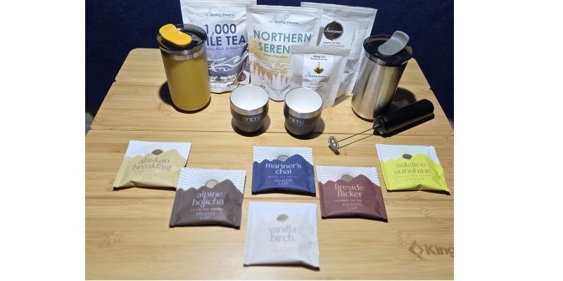 Backroads Barista Tea Kit with Alaska inspired teas and travel brewing gear for Overlander camping adventures